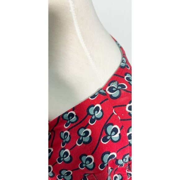 Boden Women's Floral Print Midi Dress‎ Red Blue Short Sleeve V Neck Size 10 - Picture 6 of 9